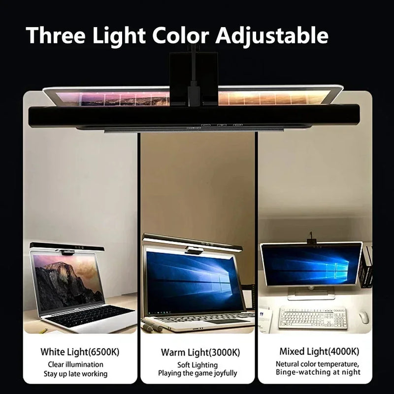 Dimmable LED Hanging Desk Lamp, Luz da tela do computador, USB Plug in, Monitor Bar Luzes, Estudo Office, Lâmpada de leitura, 3 cores, 33cm, 50cm