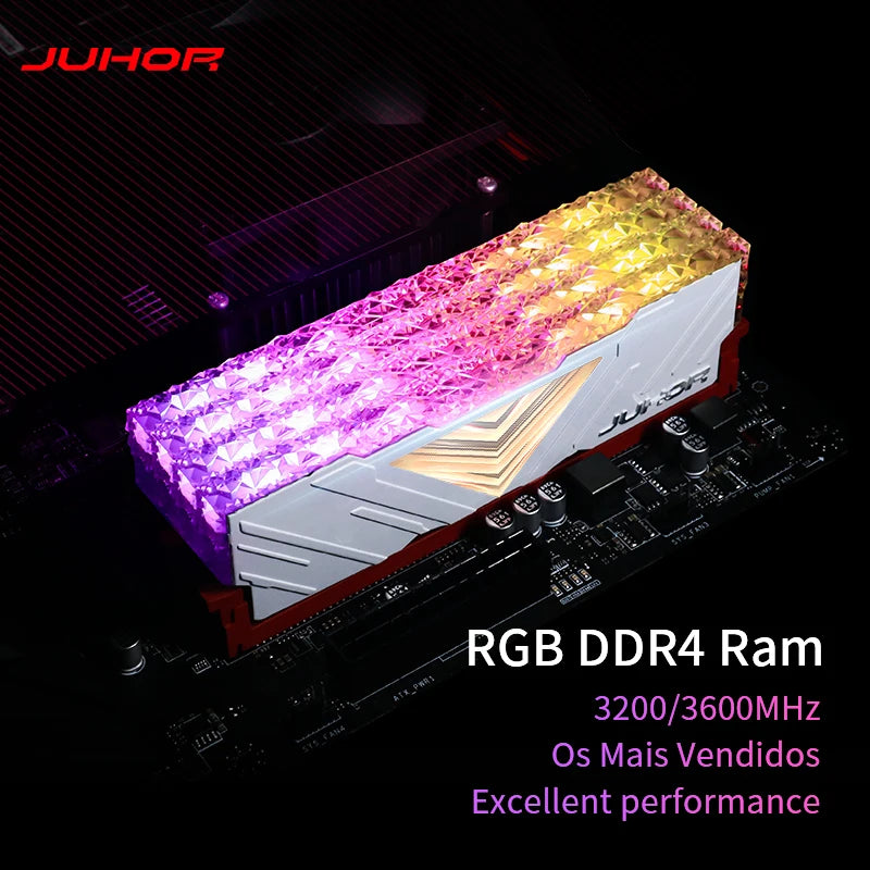 JUHOR-Impressionante Dual Channel Desktop Memory Ram Kit, RGB, DDR4, 8GB, 16GB, X2, 3200MHz, 3600MHz