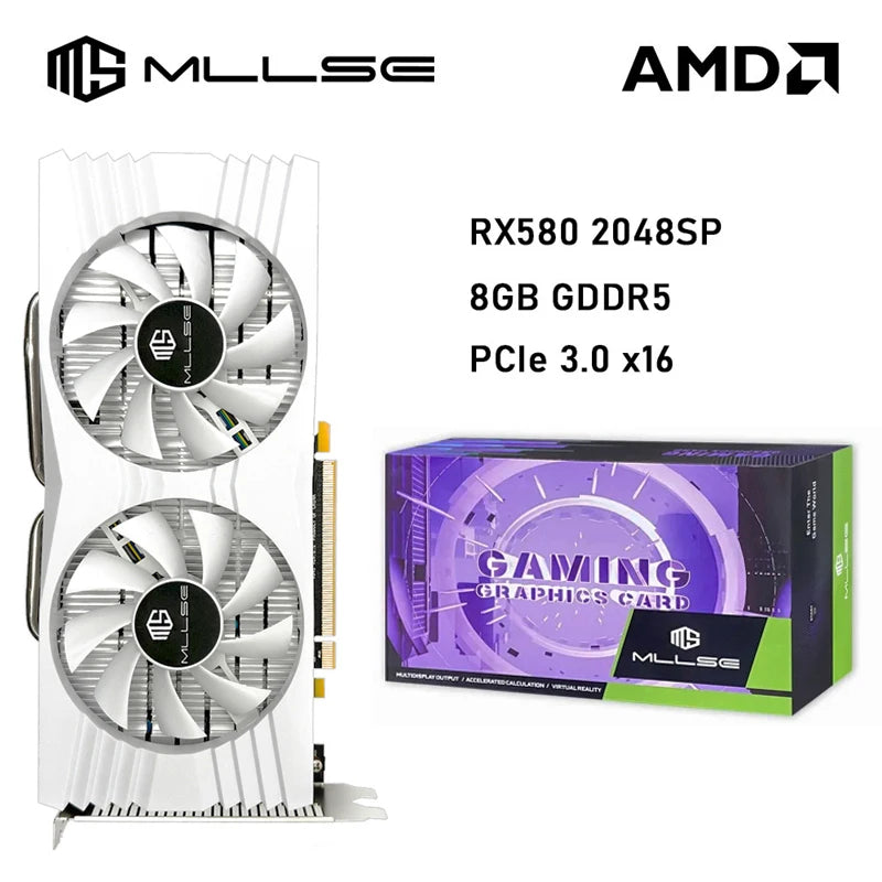 MLLSE AMD Radeon RX 580 8GB Gaming Graphics Card GDDR5 256-bit PCI Express 3.0 ×16 8Pin GPU rx 580 Desktops placa de video card